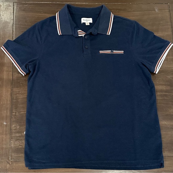 Goodfellow & Co Other - Goodfellow & Co Navy Polo Shirt Striped Trim Pocket Men’s Large